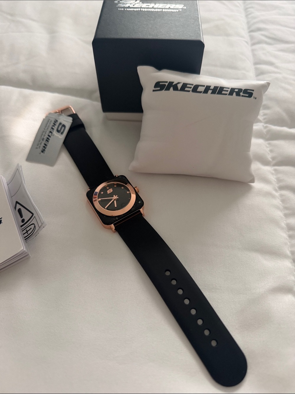 Skechers Black Silicone Strap Watch with Rose Gold Square Case